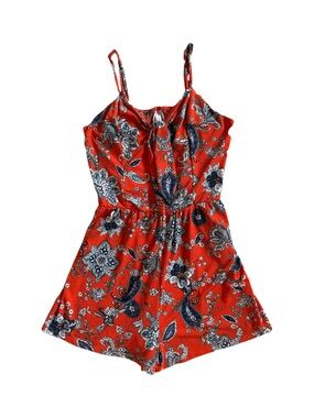 Xhilaration Orange/red Paisley Tie-Front Romper
